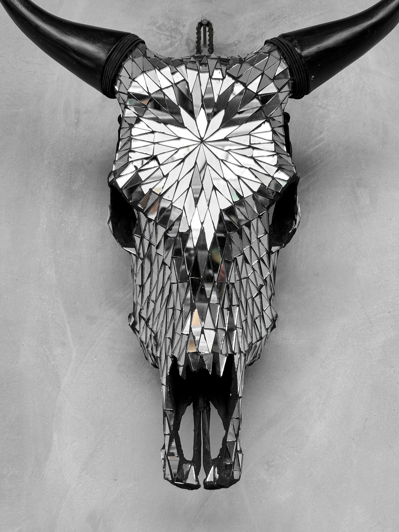 Silver Mosaic Cow Skull – Luxury Wall Art