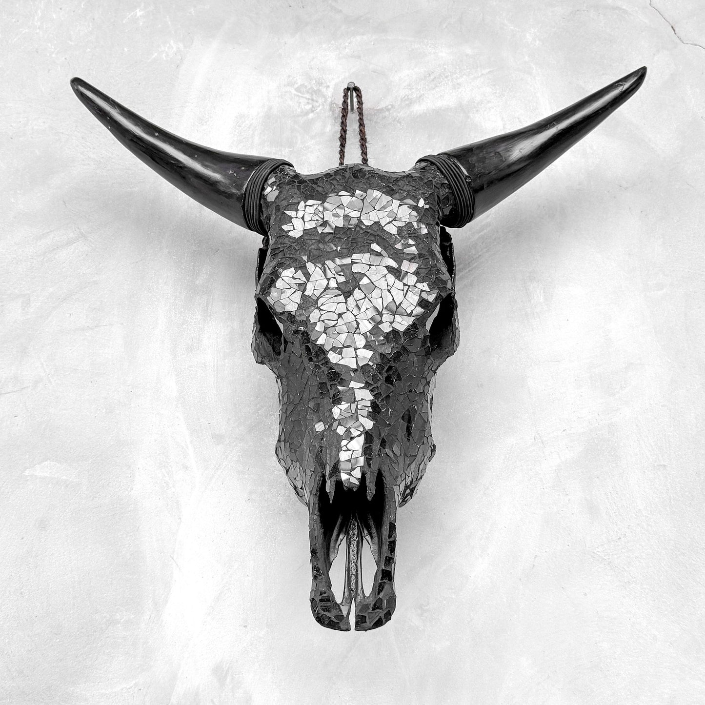 Black Glass Mosaic Cow Skull – Luxury Wall Art