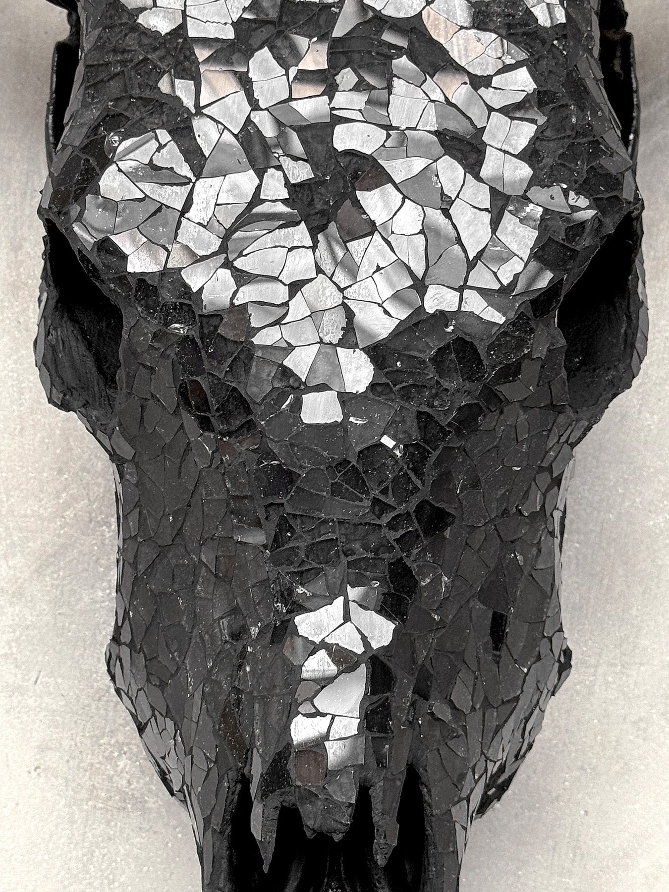 Black Glass Mosaic Cow Skull – Luxury Wall Art