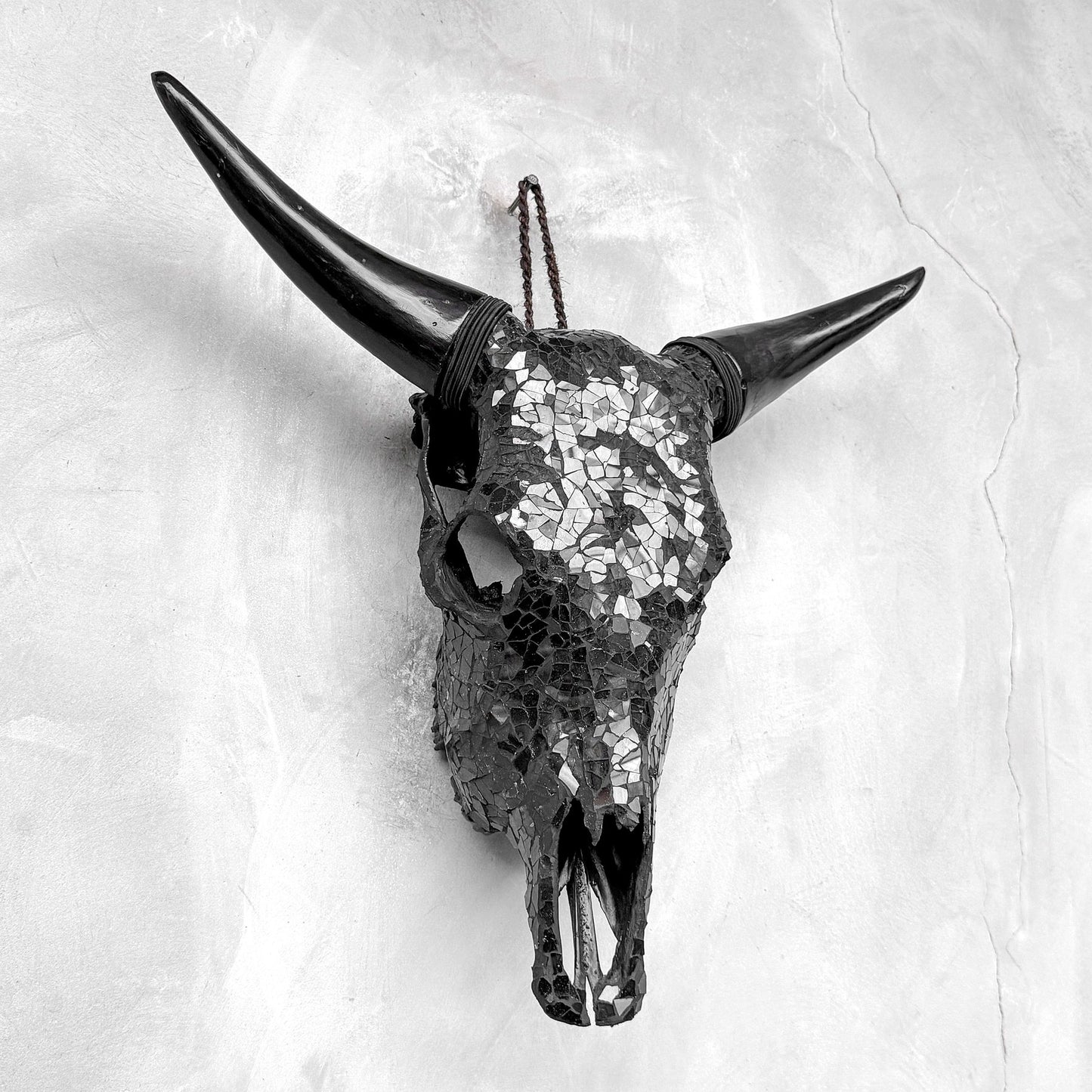 Black Glass Mosaic Cow Skull – Luxury Wall Art