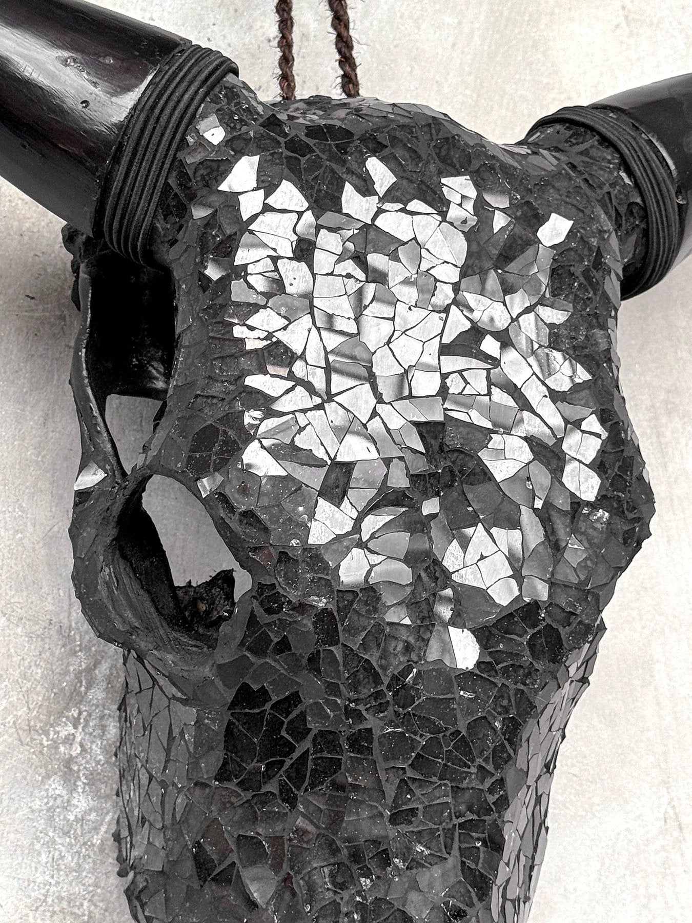 Black Glass Mosaic Cow Skull – Luxury Wall Art