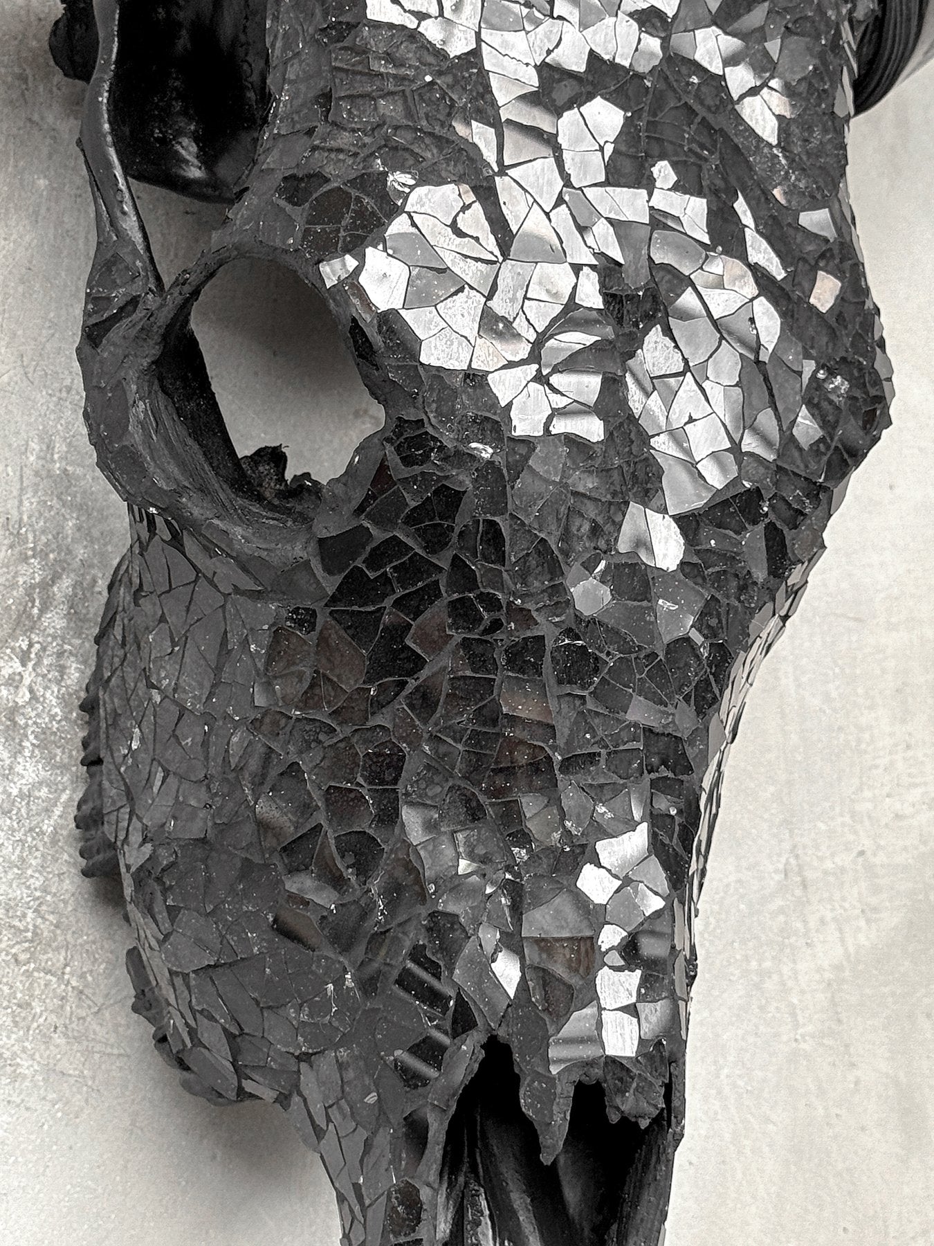Black Glass Mosaic Cow Skull – Luxury Wall Art