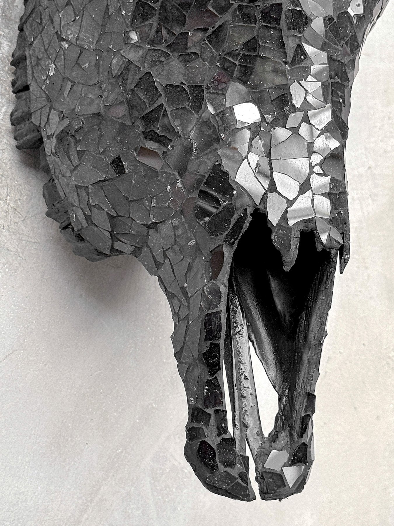 Black Glass Mosaic Cow Skull – Luxury Wall Art