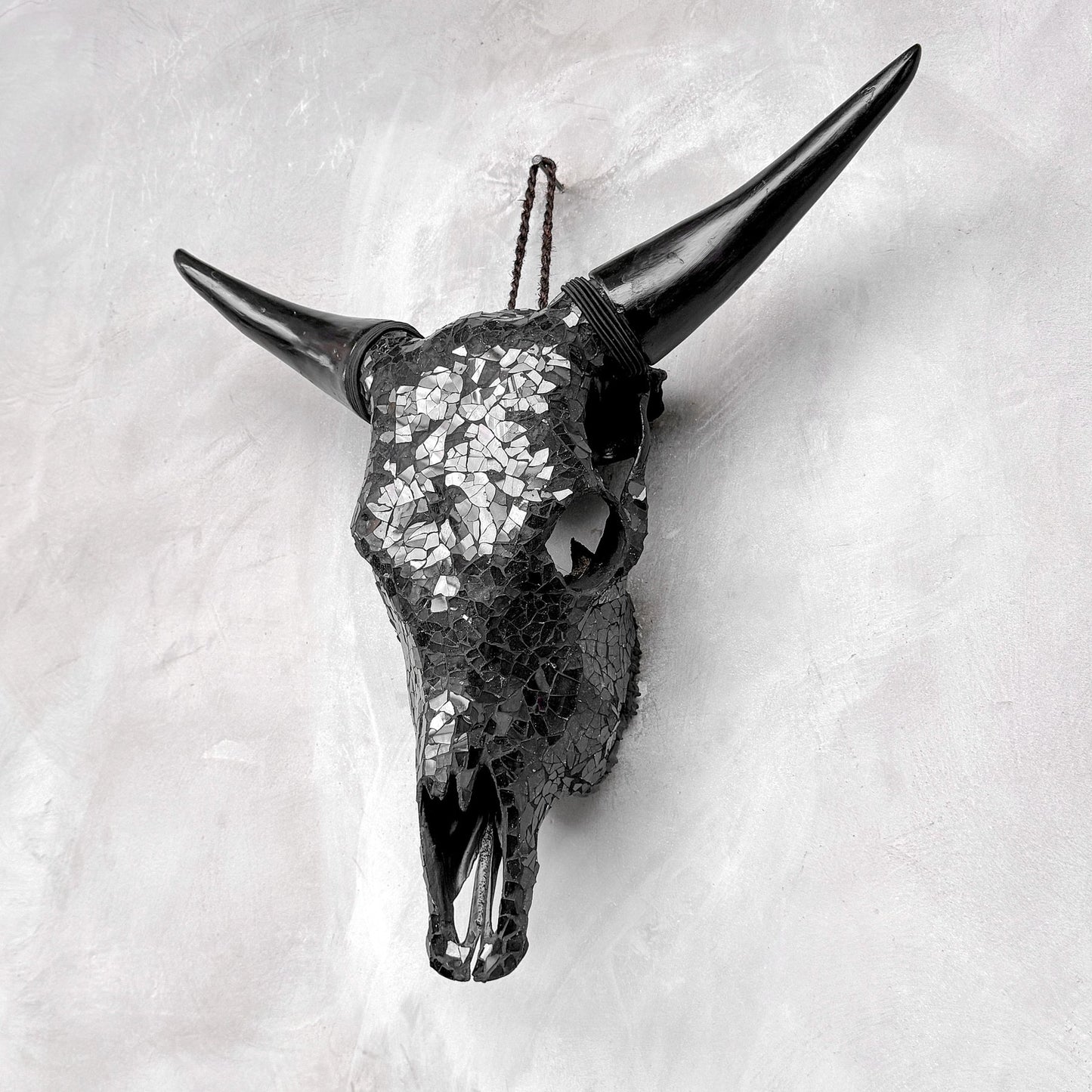 Black Glass Mosaic Cow Skull – Luxury Wall Art