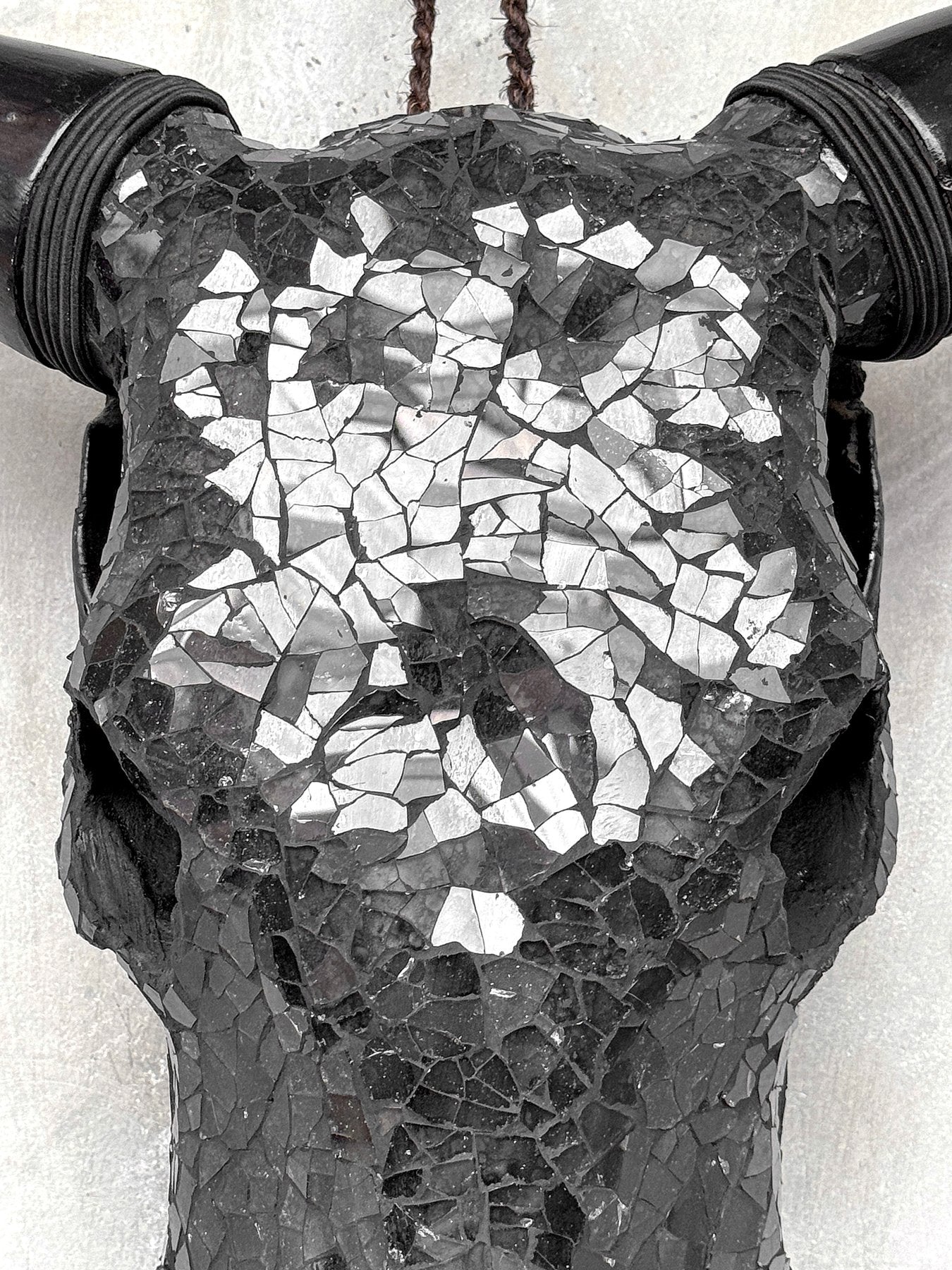 Black Glass Mosaic Cow Skull – Luxury Wall Art
