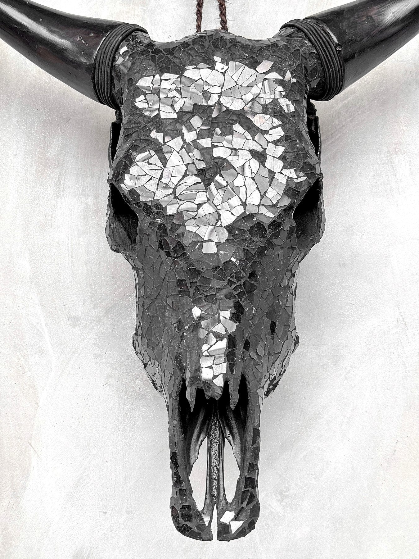 Black Glass Mosaic Cow Skull – Luxury Wall Art