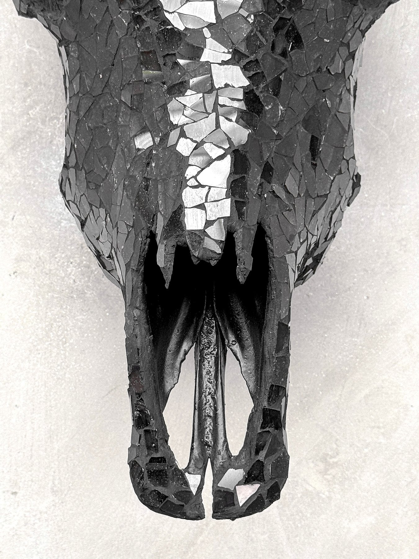 Black Glass Mosaic Cow Skull – Luxury Wall Art