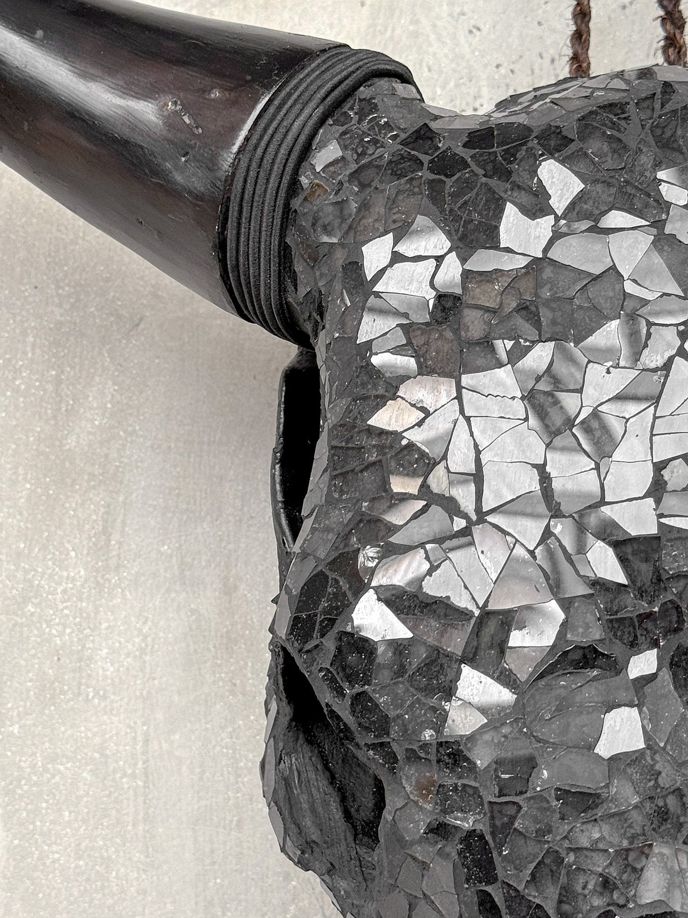 Black Glass Mosaic Cow Skull – Luxury Wall Art