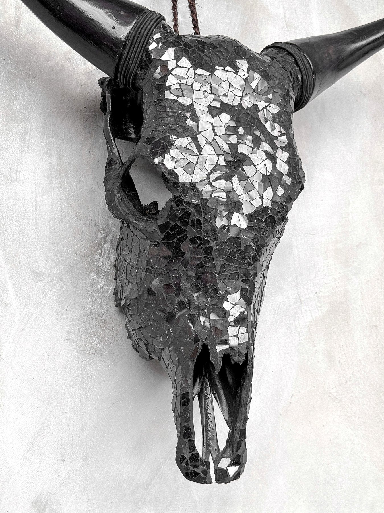 Black Glass Mosaic Cow Skull – Luxury Wall Art