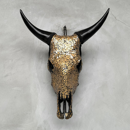 Gold Glass Mosaic Cow Skull – Luxury Wall Art