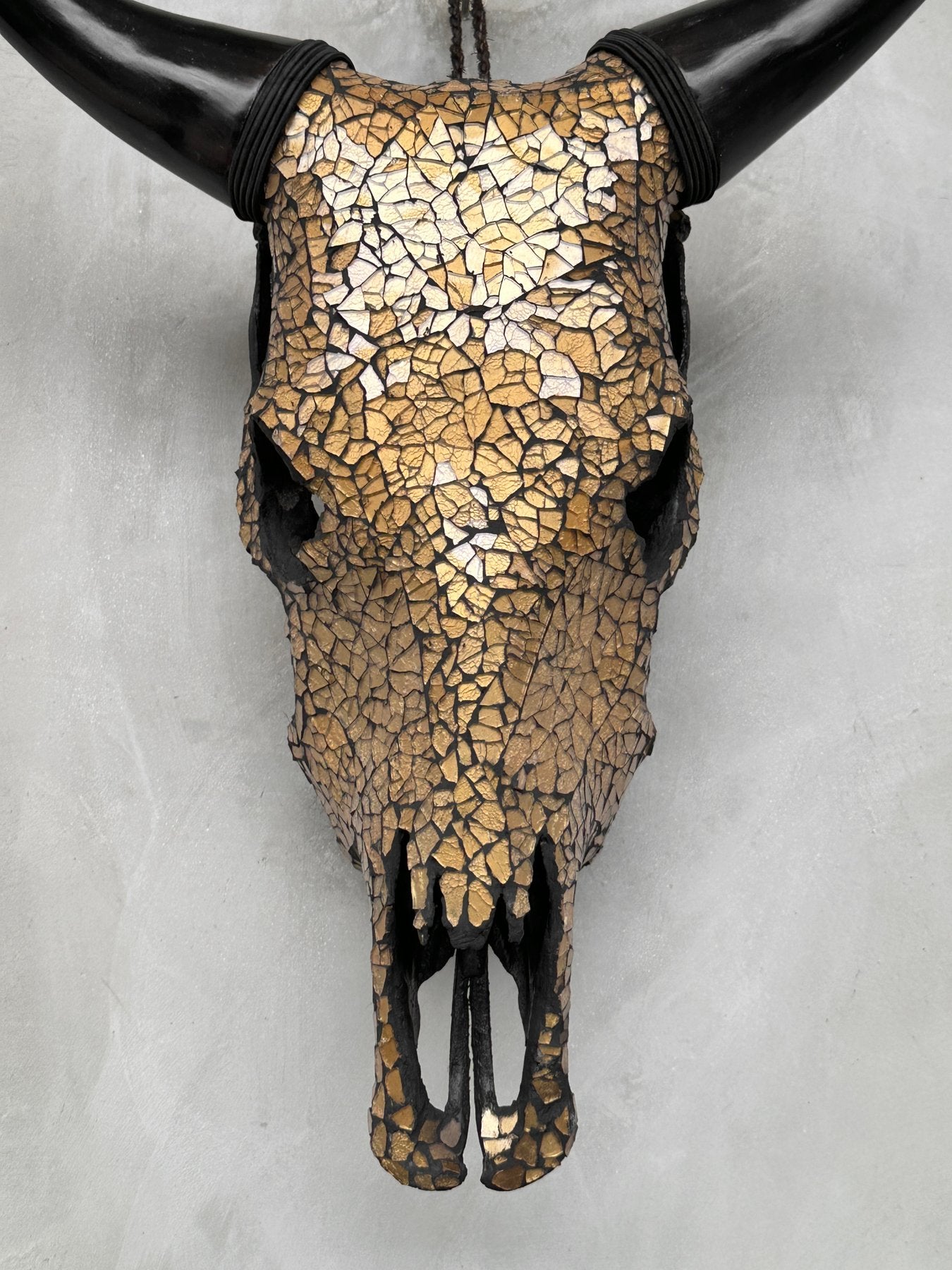 Gold Glass Mosaic Cow Skull – Luxury Wall Art