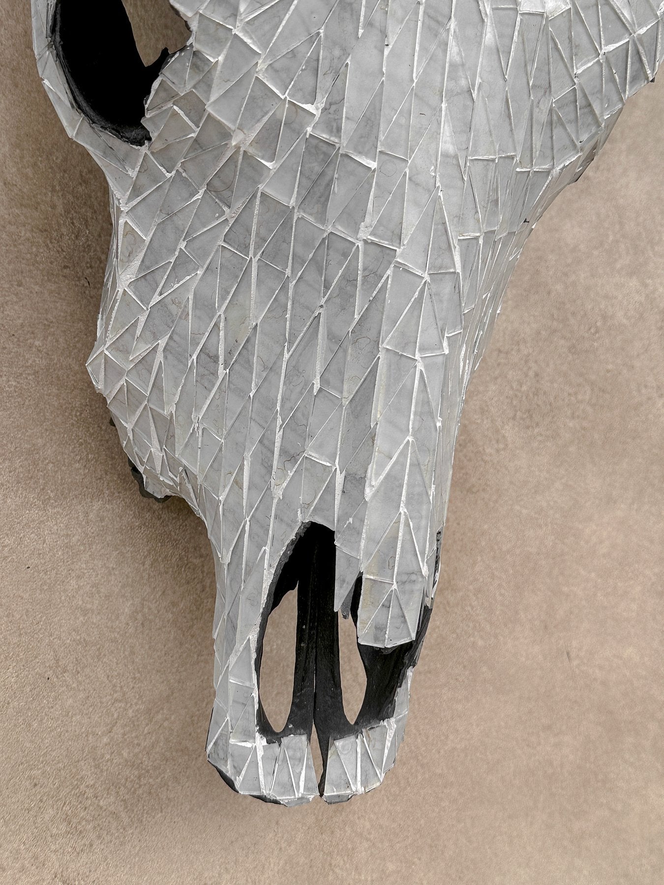 White Glass Mosaic Cow Skull – Luxury Wall Art