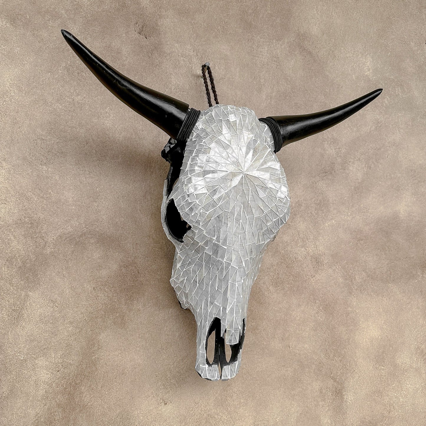 White Glass Mosaic Cow Skull – Luxury Wall Art
