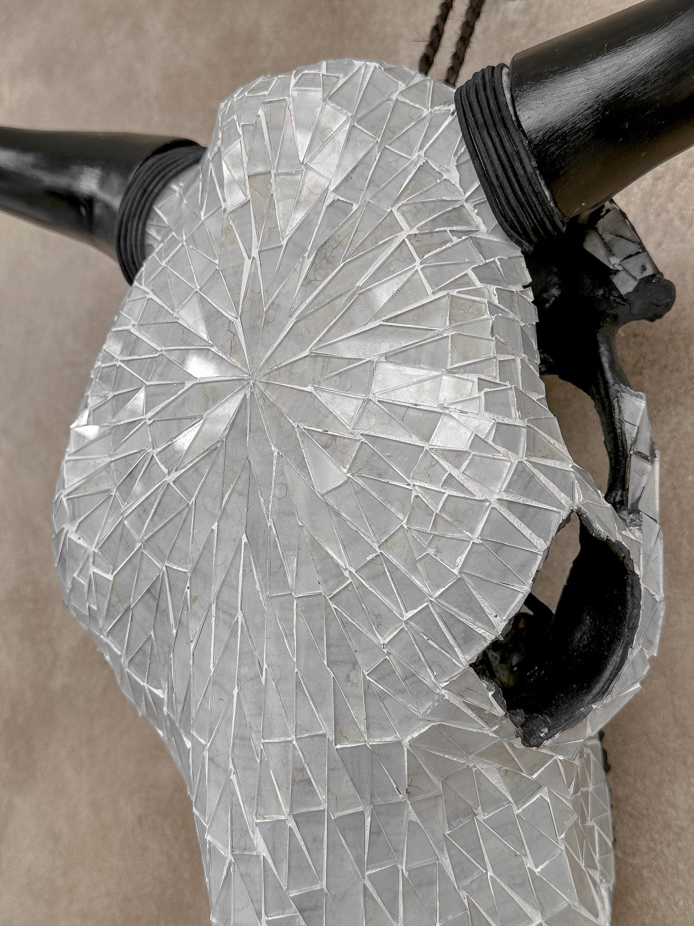 White Glass Mosaic Cow Skull – Luxury Wall Art