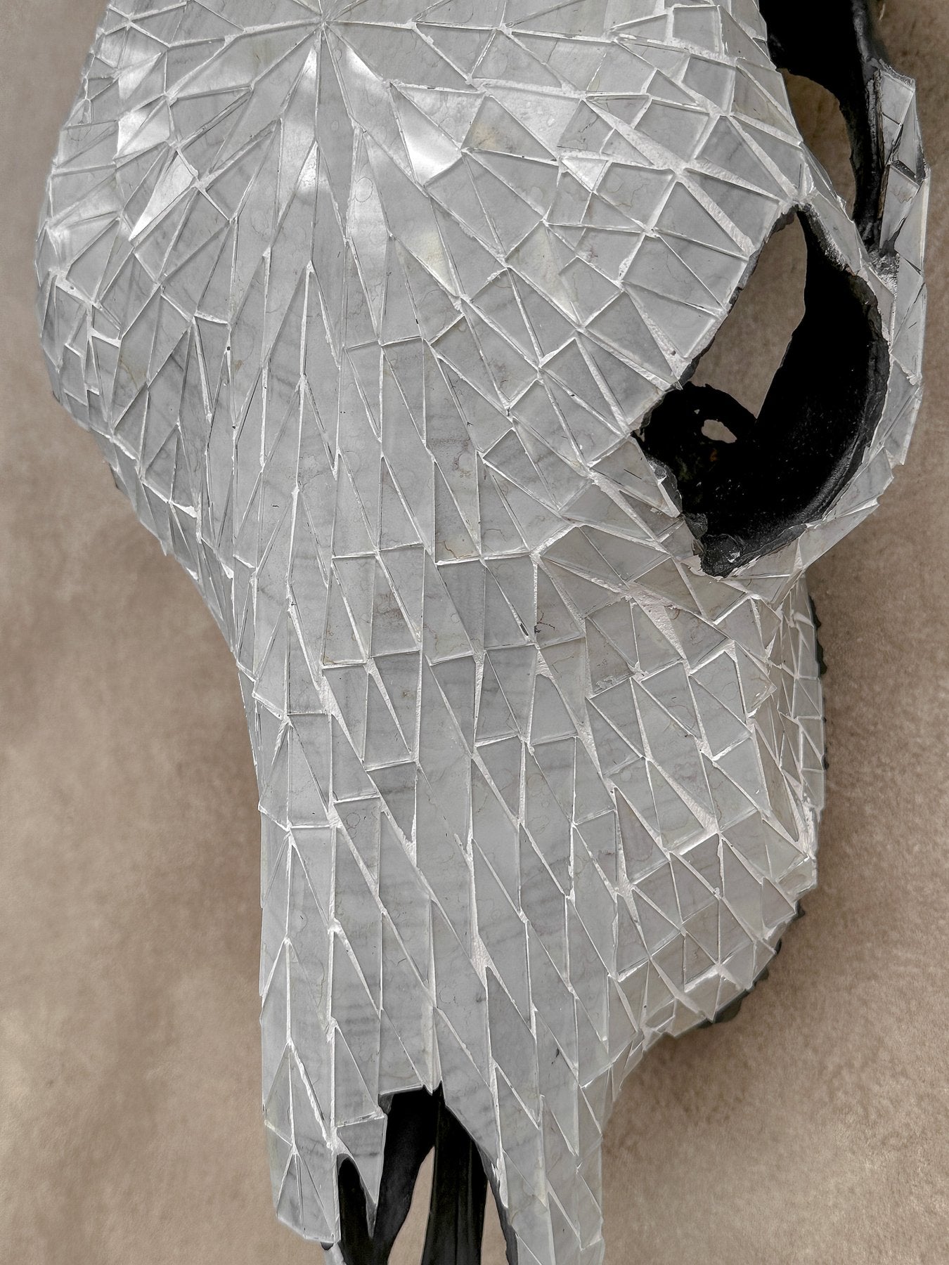 White Glass Mosaic Cow Skull – Luxury Wall Art