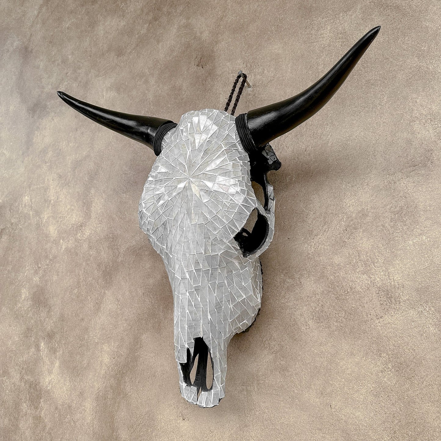 White Glass Mosaic Cow Skull – Luxury Wall Art