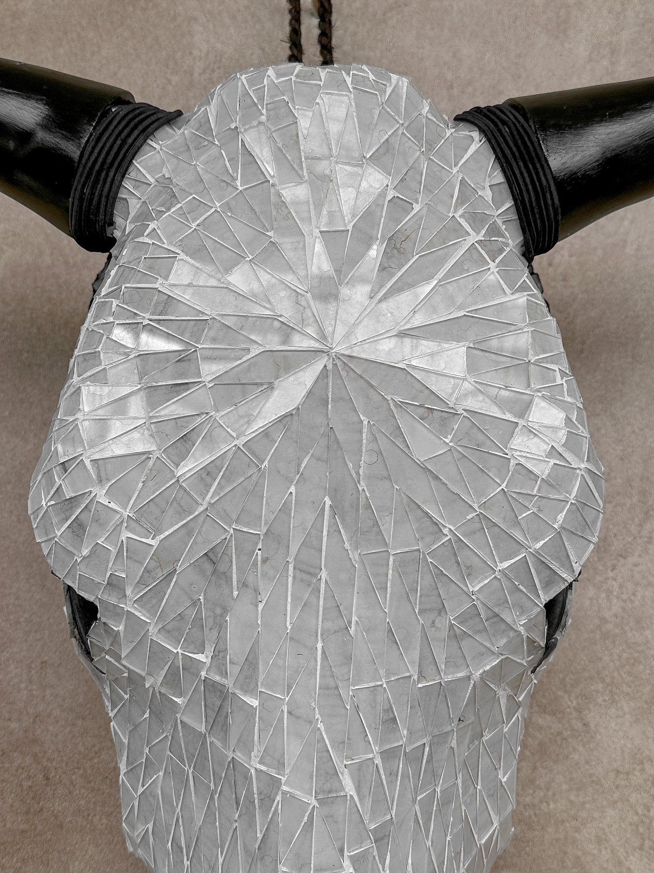 White Glass Mosaic Cow Skull – Luxury Wall Art