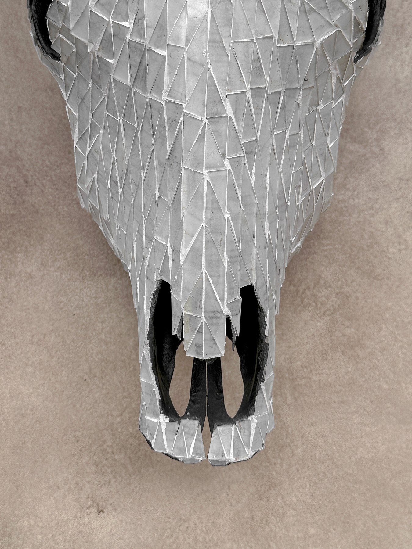 White Glass Mosaic Cow Skull – Luxury Wall Art