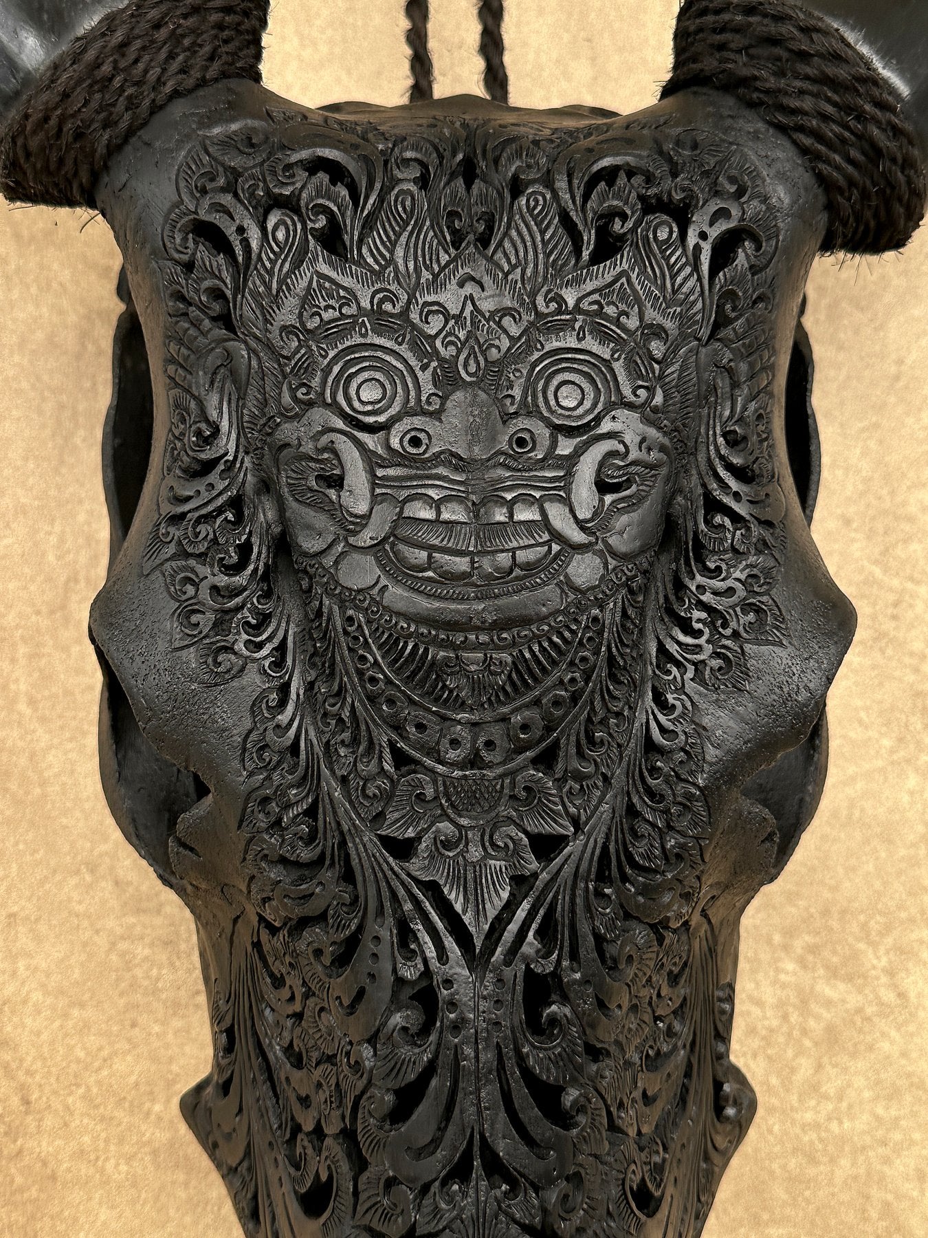 Black Barong Mosaic Cow Skull – Luxury Wall Art