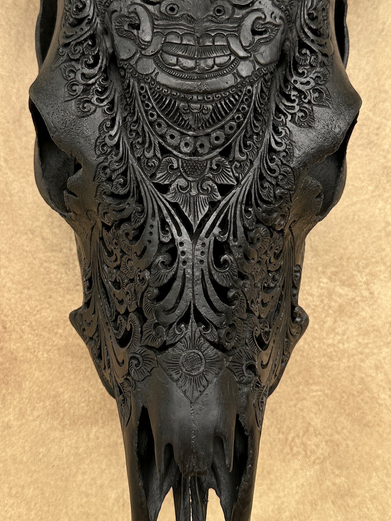 Black Barong Mosaic Cow Skull – Luxury Wall Art