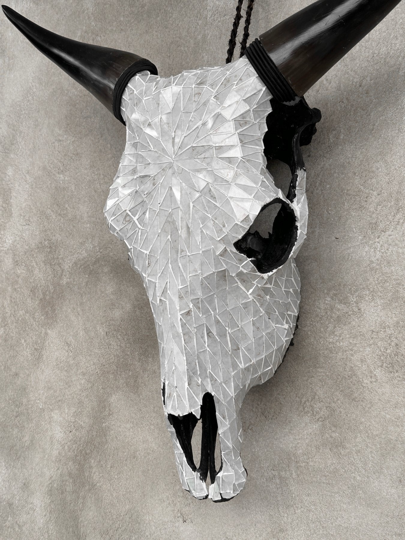 White Glass Mosaic Cow Skull – Luxury Wall Art