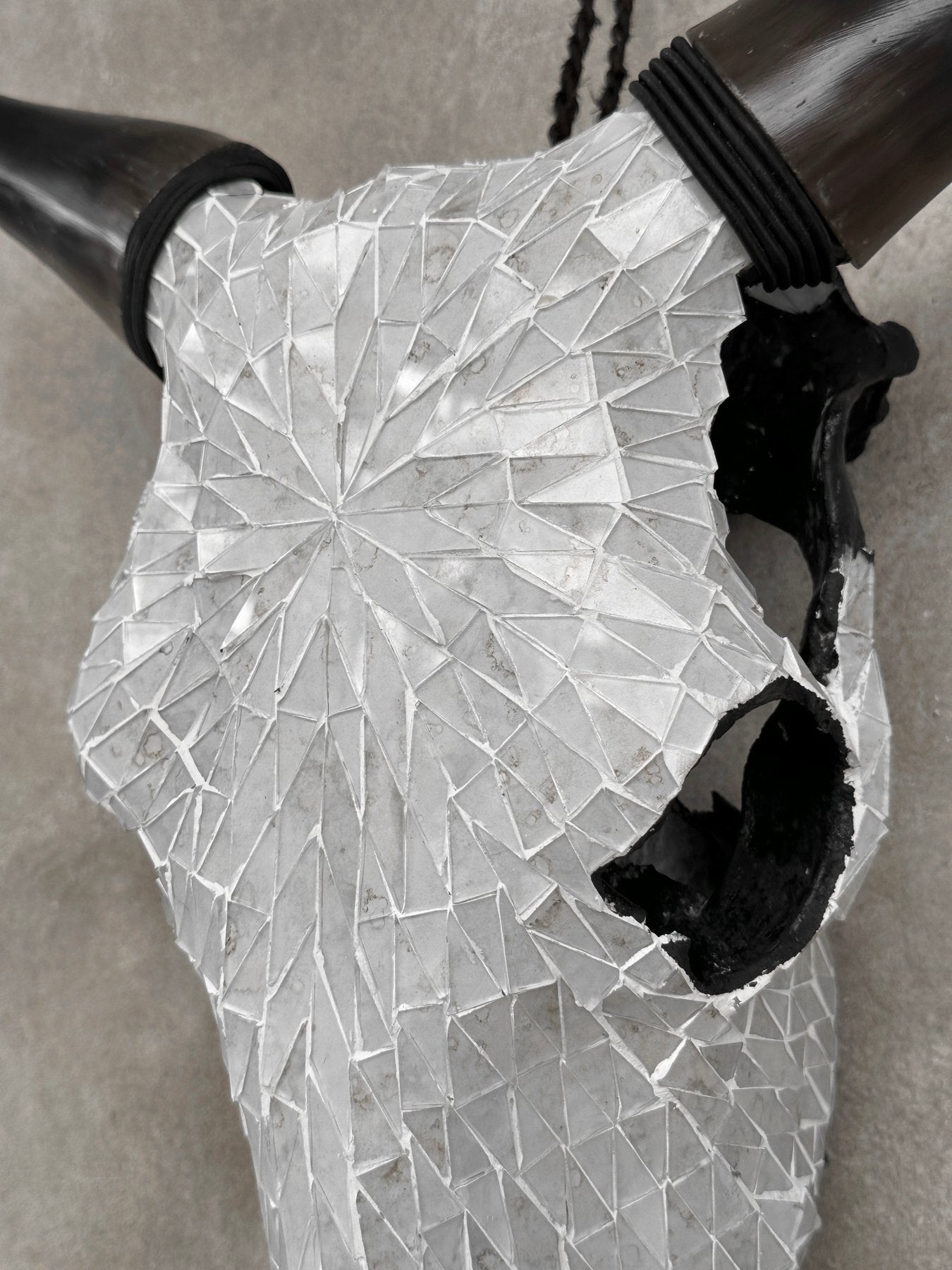 White Glass Mosaic Cow Skull – Luxury Wall Art