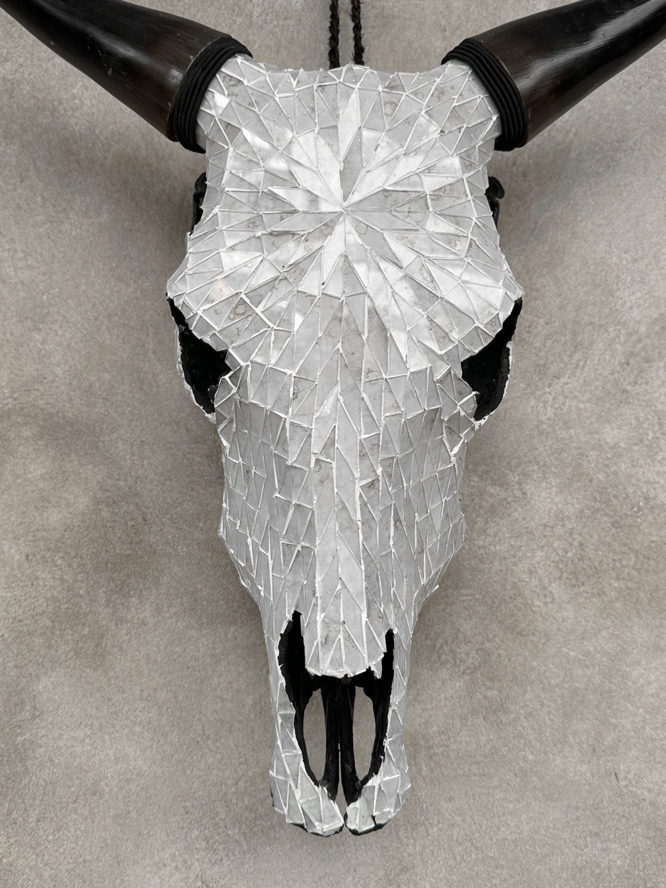 White Glass Mosaic Cow Skull – Luxury Wall Art