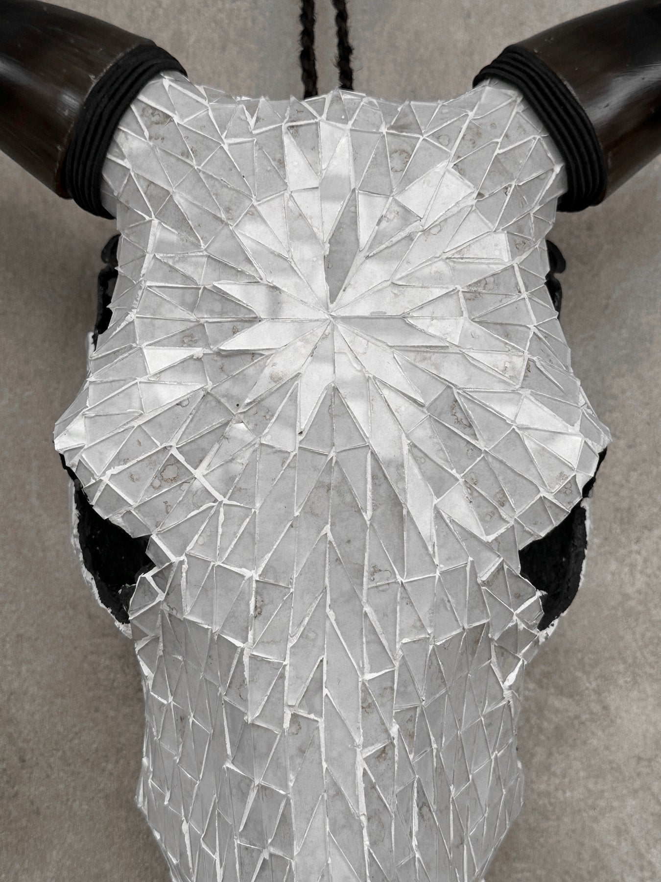 White Glass Mosaic Cow Skull – Luxury Wall Art