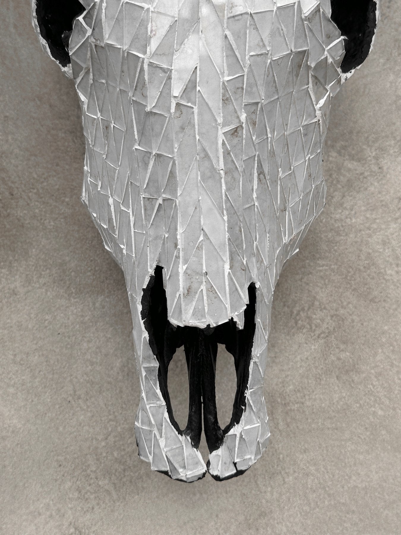 White Glass Mosaic Cow Skull – Luxury Wall Art