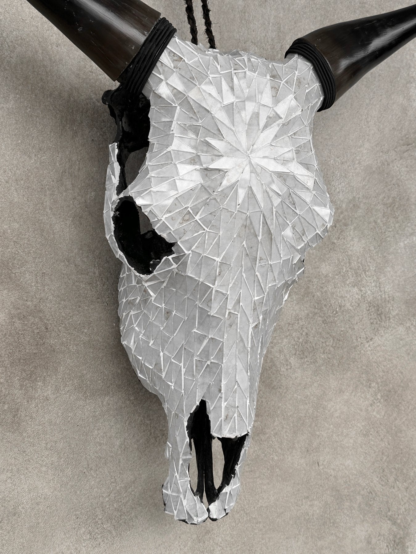 White Glass Mosaic Cow Skull – Luxury Wall Art