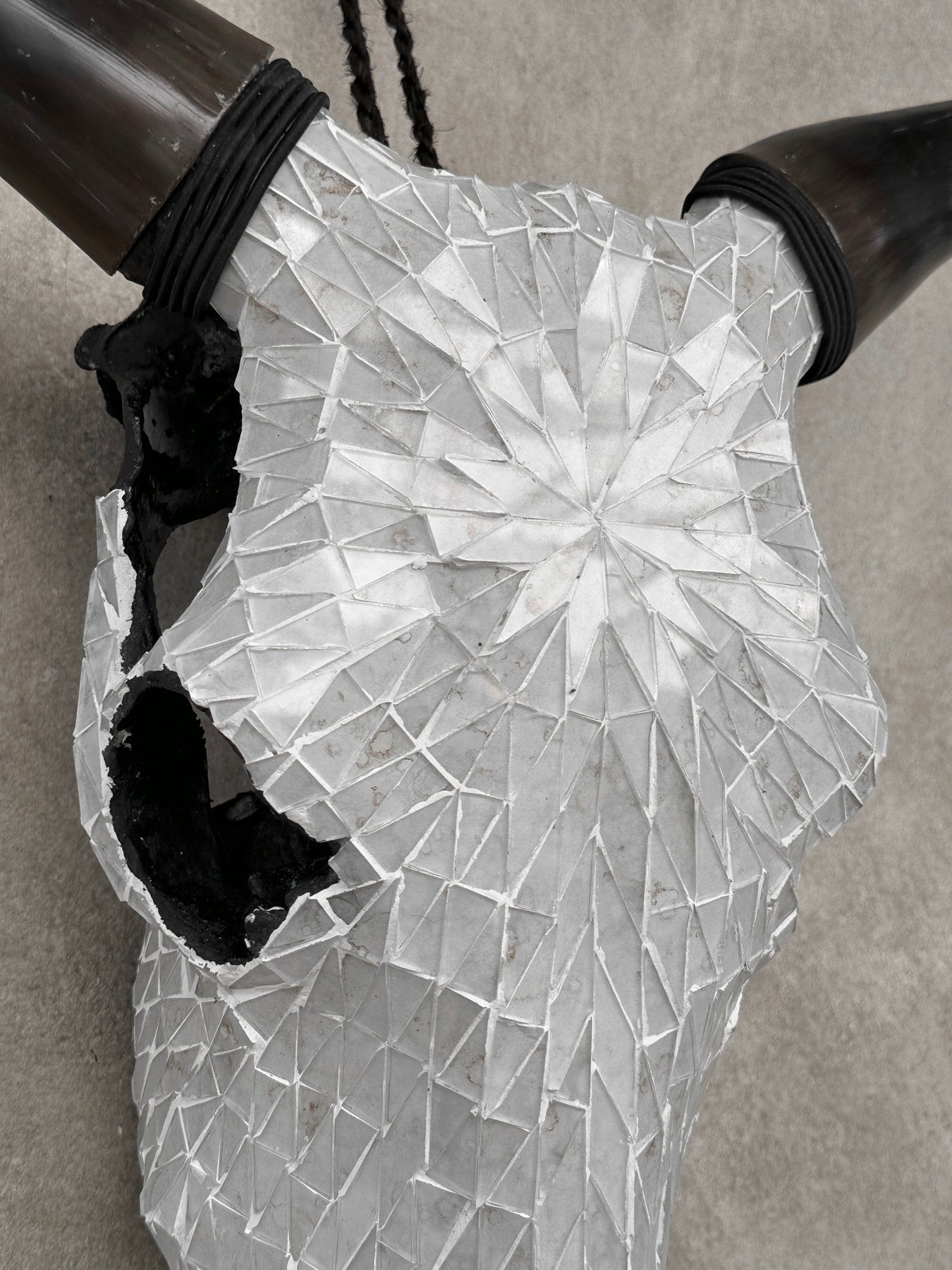White Glass Mosaic Cow Skull – Luxury Wall Art