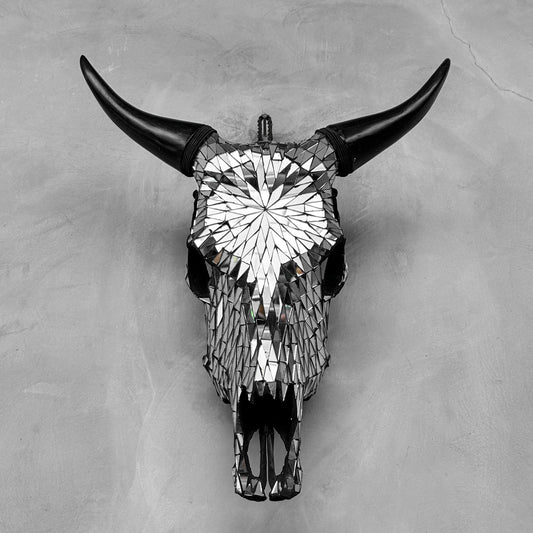 Silver Mosaic Cow Skull – Luxury Wall Art