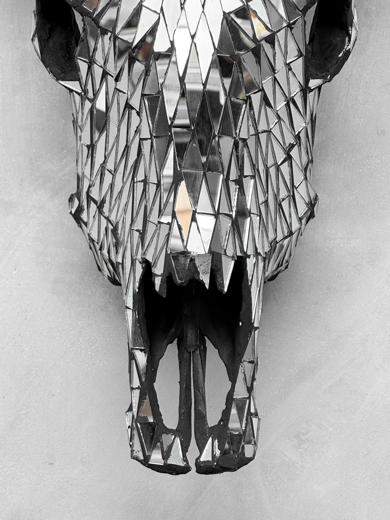 Silver Mosaic Cow Skull – Luxury Wall Art